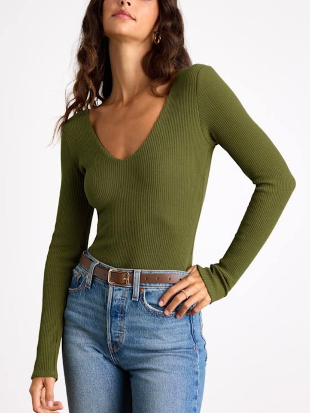 Lulus Easygoing Chic Olive Green Long Sleeve Bodysuit - Size XS